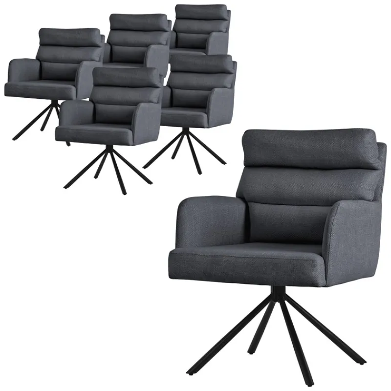 Esszimmerstuhl 6er Set Anthrazit drehbar mit abnehmbaren Rückenkissen gepolstert bis 120 Kilogramm-ECD Germany Discount