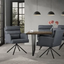 Esszimmerstuhl 6er Set Anthrazit drehbar mit abnehmbaren Rückenkissen gepolstert bis 120 Kilogramm-ECD Germany Discount