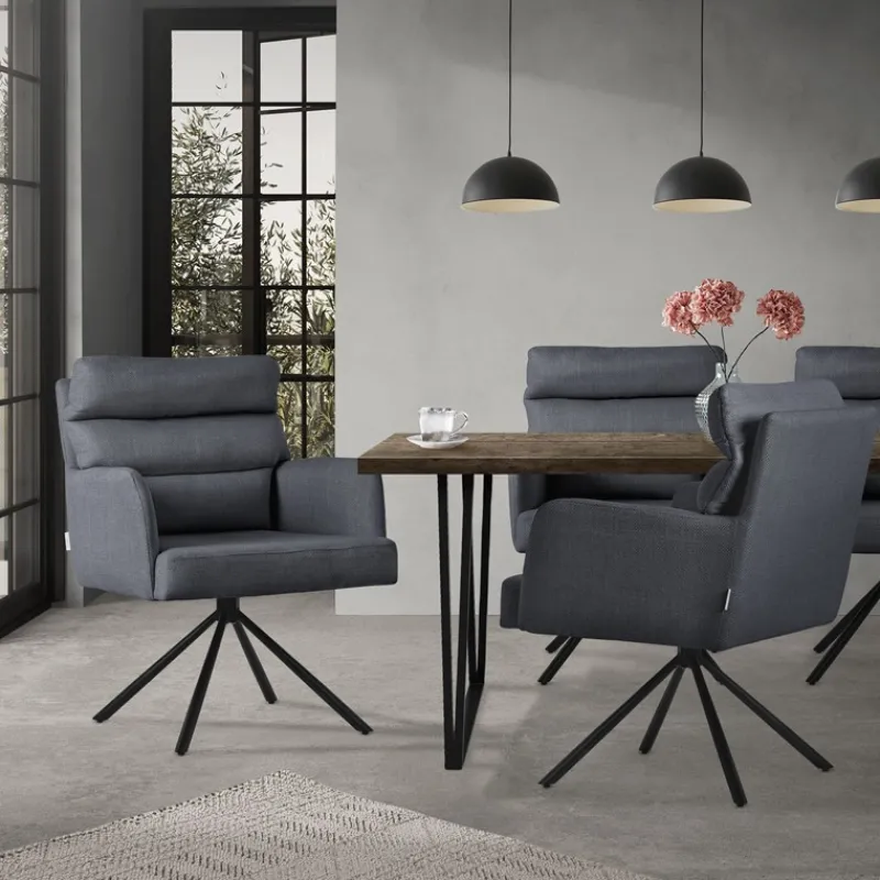 Esszimmerstuhl 6er Set Anthrazit drehbar mit abnehmbaren Rückenkissen gepolstert bis 120 Kilogramm-ECD Germany Discount