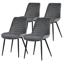 Esszimmerstuhl 4er Set Anthrazit mit Samtbezug und Stahlbeinen Küchenstuhl mit Rückenlehne ML-Design-ECD Germany Hot