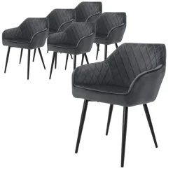 Esszimmerstuhl 6er Set Anthrazit Samtbezug mit Metallbeinen inkl. Montagematerial ML-Design-ECD Germany Outlet
