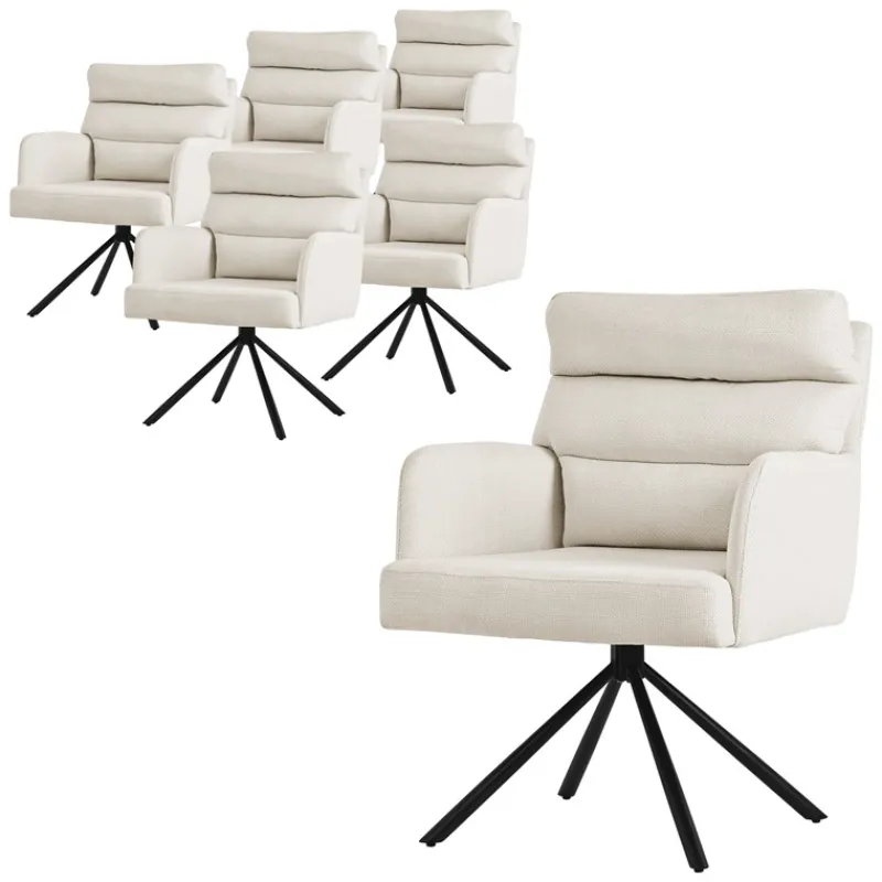 Esszimmerstuhl 6er Set Beige drehbar mit abnehmbaren Rückenkissen gepolstert bis 120 Kilogramm-ECD Germany New