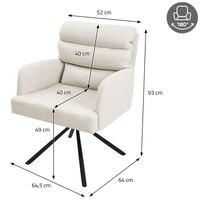 Esszimmerstuhl 6er Set Beige drehbar mit abnehmbaren Rückenkissen gepolstert bis 120 Kilogramm-ECD Germany New