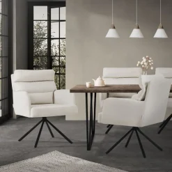 Esszimmerstuhl 6er Set Beige drehbar mit abnehmbaren Rückenkissen gepolstert bis 120 Kilogramm-ECD Germany New