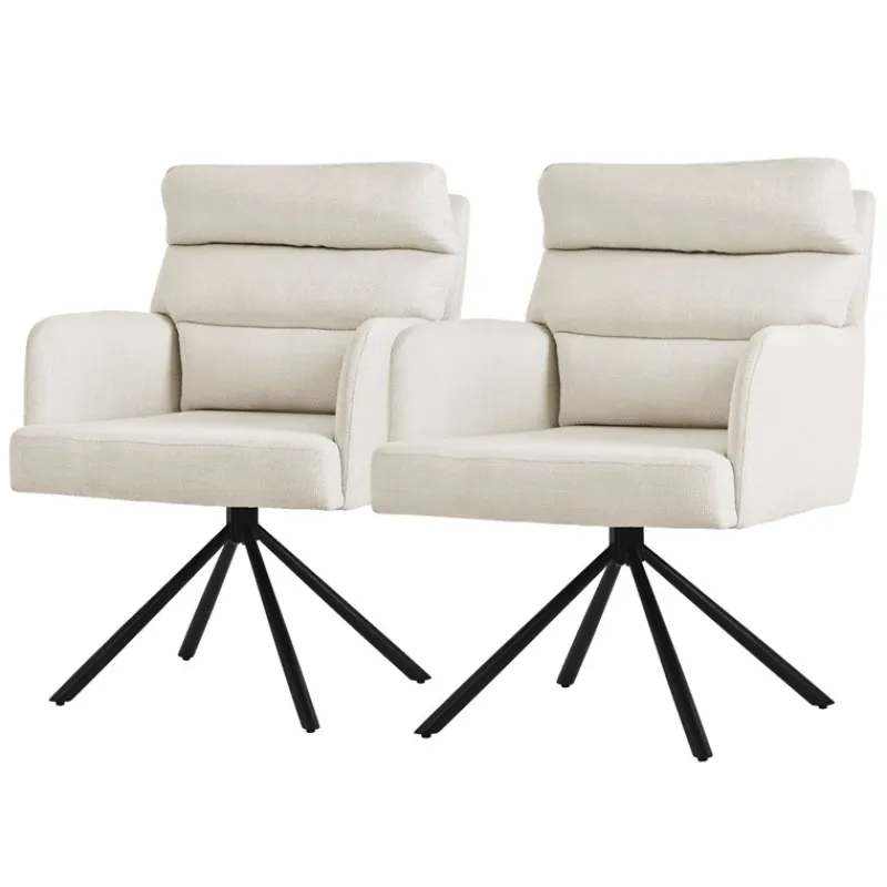 Esszimmerstuhl 2er Set Beige drehbar mit abnehmbaren Rückenkissen gepolstert bis 120 Kilogramm-ECD Germany Sale