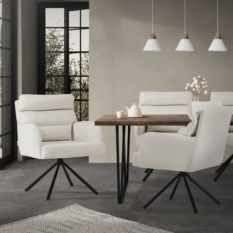 Esszimmerstuhl 2er Set Beige drehbar mit abnehmbaren Rückenkissen gepolstert bis 120 Kilogramm-ECD Germany Sale