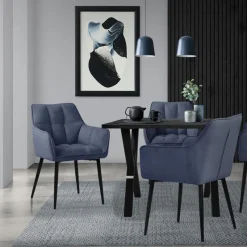 Esszimmerstuhl 4er Set Blau aus Frotteestoff mit dickem gepolsterter Sitz ML-Design-ECD Germany Outlet