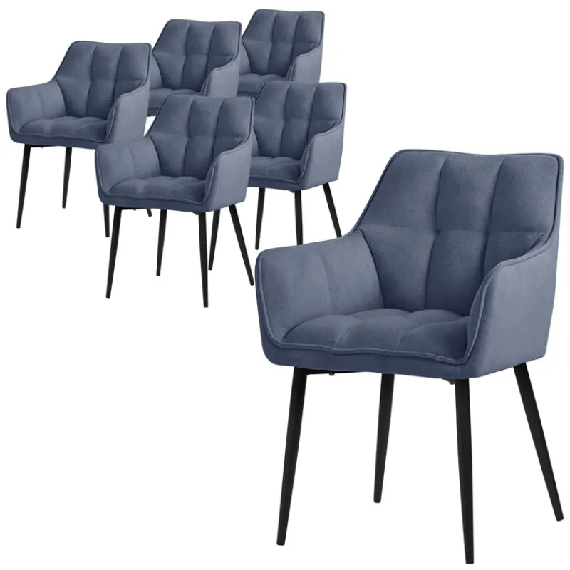 Esszimmerstuhl 6er Set Blau aus Frotteestoff mit dickem gepolsterter Sitz ML-Design-ECD Germany Best