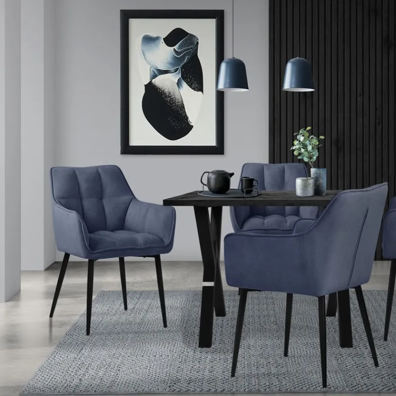 Esszimmerstuhl 6er Set Blau aus Frotteestoff mit dickem gepolsterter Sitz ML-Design-ECD Germany Best