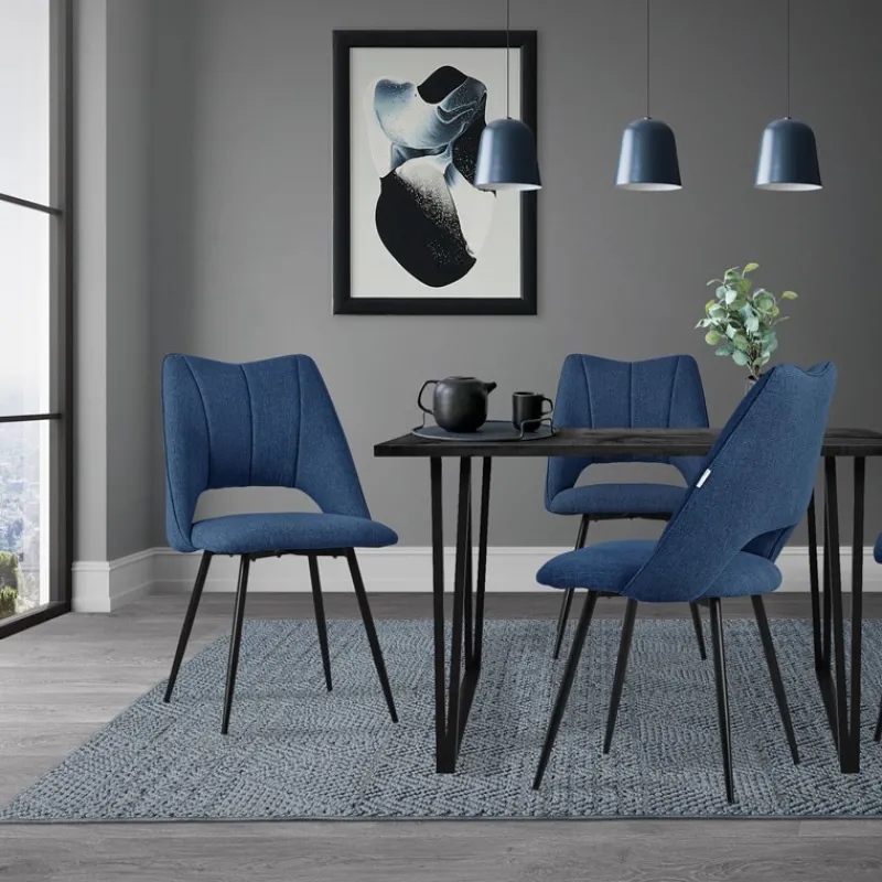 Esszimmerstuhl 4er Set Blau gepolstert inkl. Montagematerial Polsterstuhl Küchenstuhl ML-Design-ECD Germany Discount