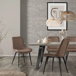 Esszimmerstuhl 4er Set Braun mit Kunstlederbezug und Stahlbeinen Küchenstuhl mit Rückenlehne ML-Design-ECD Germany Discount