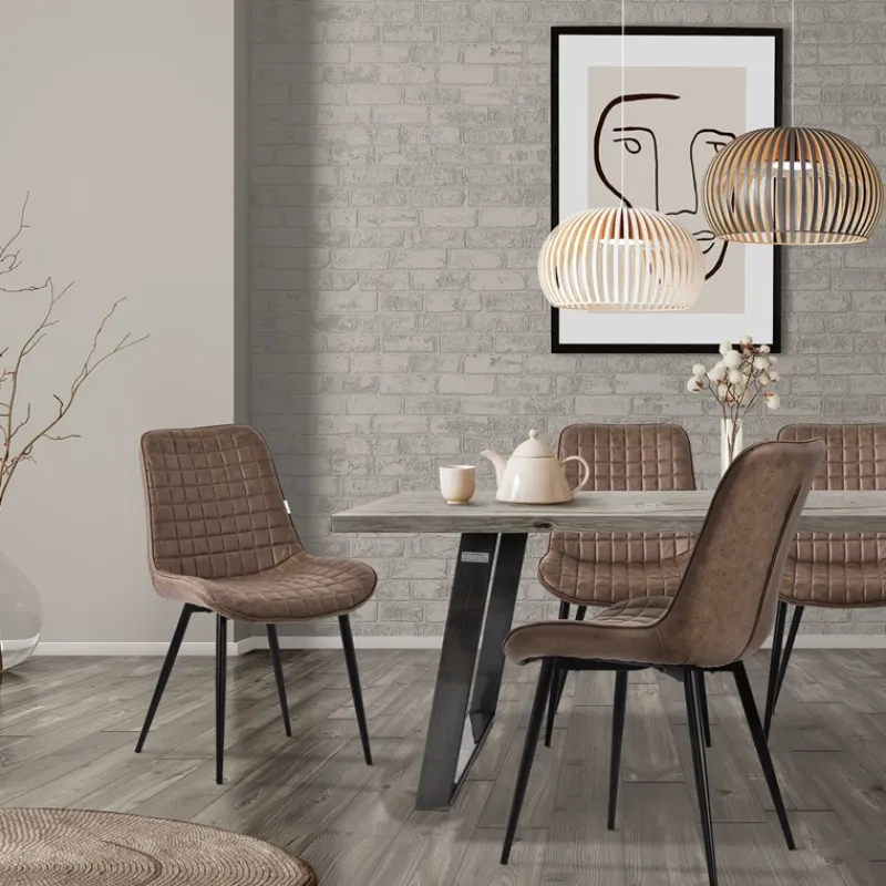 Esszimmerstuhl 4er Set Braun mit Kunstlederbezug und Stahlbeinen Küchenstuhl mit Rückenlehne ML-Design-ECD Germany Discount