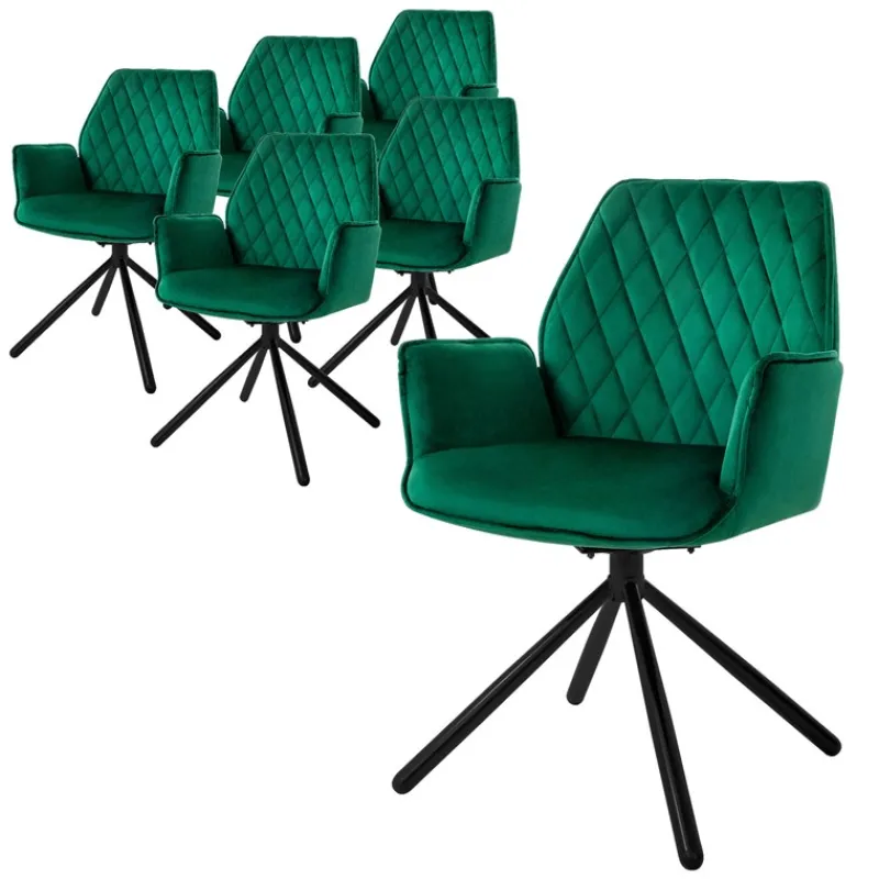 Esszimmerstuhl 6er Set drehbar mit Rücken- und Armlehnen Dunkelgrün Küchenstuhl mit Microfaser-Samtbezug ML-Design-ECD Germany Hot