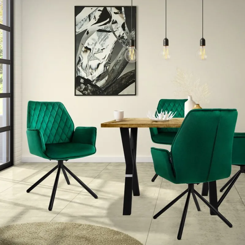 Esszimmerstuhl 6er Set drehbar mit Rücken- und Armlehnen Dunkelgrün Küchenstuhl mit Microfaser-Samtbezug ML-Design-ECD Germany Hot