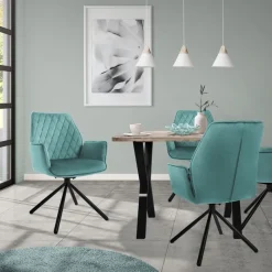 Esszimmerstuhl 4er Set drehbar mit Rücken- und Armlehnen Salbei Küchenstuhl mit Microfaser-Samtbezug ML-Design-ECD Germany