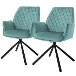 Esszimmerstuhl 2er Set drehbar mit Rücken- und Armlehnen Salbei Küchenstuhl mit Microfaser-Samtbezug ML-Design-ECD Germany Online