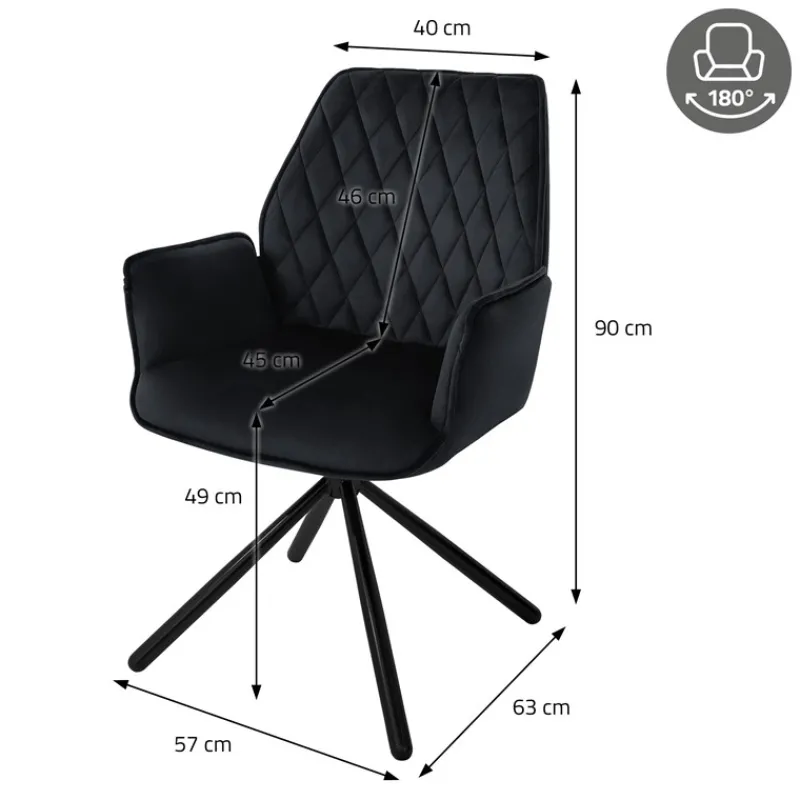 Esszimmerstuhl 2er Set drehbar mit Rücken- und Armlehnen Schwarz Küchenstuhl mit Microfaser-Samtbezug ML-Design-ECD Germany Clearance