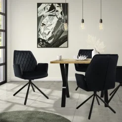 Esszimmerstuhl 2er Set drehbar mit Rücken- und Armlehnen Schwarz Küchenstuhl mit Microfaser-Samtbezug ML-Design-ECD Germany Clearance