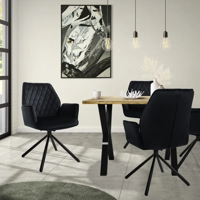 Esszimmerstuhl 2er Set drehbar mit Rücken- und Armlehnen Schwarz Küchenstuhl mit Microfaser-Samtbezug ML-Design-ECD Germany Clearance