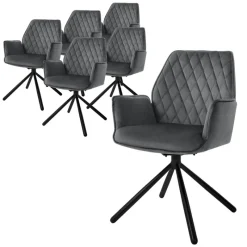 Esszimmerstuhl 6er Set drehbar mit Rücken- und Armlehnen Anthrazit Küchenstuhl mit Microfaser-Samtbezug ML-Design-ECD Germany Online
