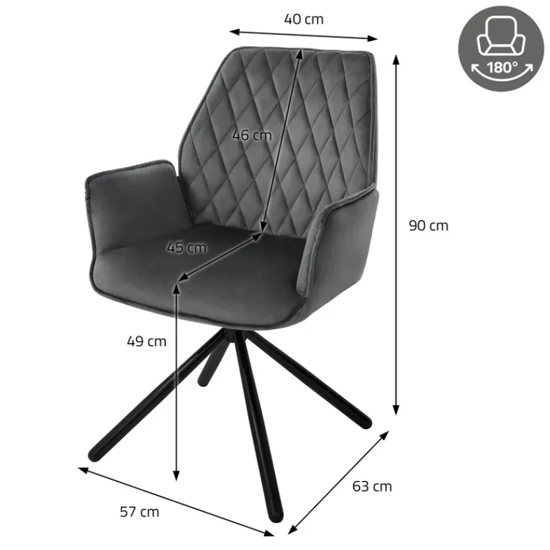 Esszimmerstuhl 6er Set drehbar mit Rücken- und Armlehnen Anthrazit Küchenstuhl mit Microfaser-Samtbezug ML-Design-ECD Germany Online