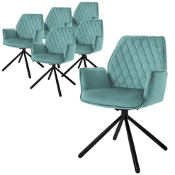 Esszimmerstuhl 6er Set drehbar mit Rücken- und Armlehnen Salbei Küchenstuhl mit Microfaser-Samtbezug ML-Design-ECD Germany Online