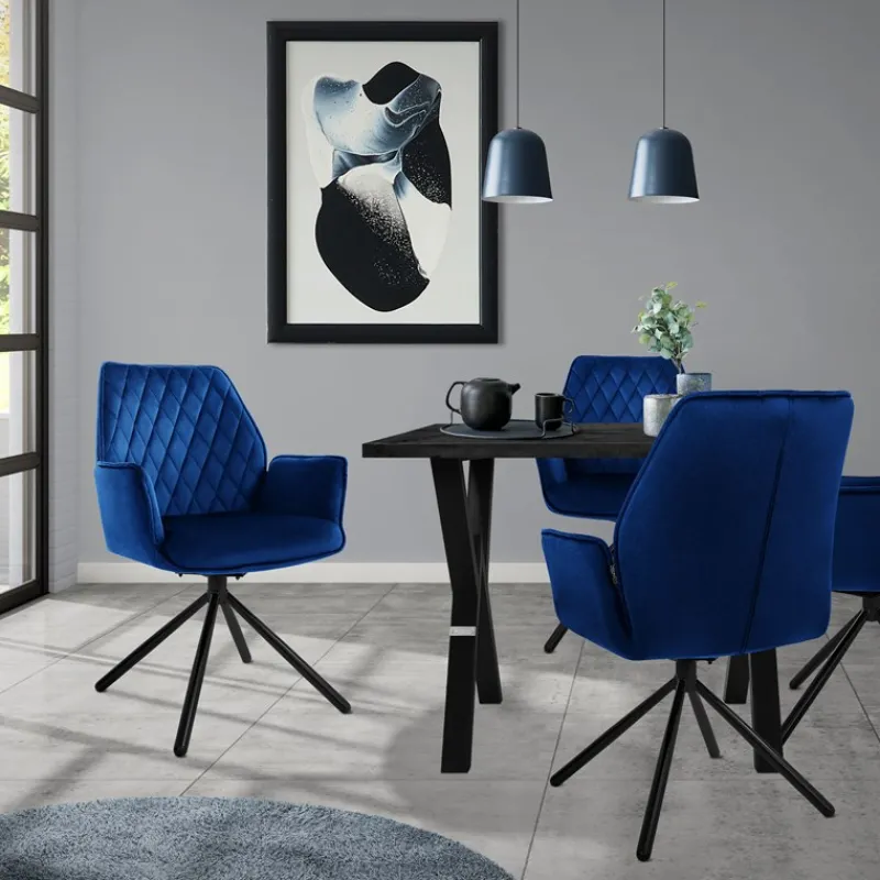 Esszimmerstuhl 6er Set drehbar mit Rücken- und Armlehnen Dunkelblau Küchenstuhl mit Microfaser-Samtbezug ML-Design-ECD Germany Hot