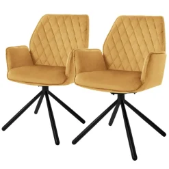Esszimmerstuhl 2er Set drehbar mit Rücken- und Armlehnen Senfgelb Küchenstuhl mit Microfaser-Samtbezug ML-Design-ECD Germany New
