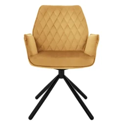 Esszimmerstuhl 4er Set drehbar mit Rücken- und Armlehnen Senfgelb Küchenstuhl mit Microfaser-Samtbezug ML-Design-ECD Germany