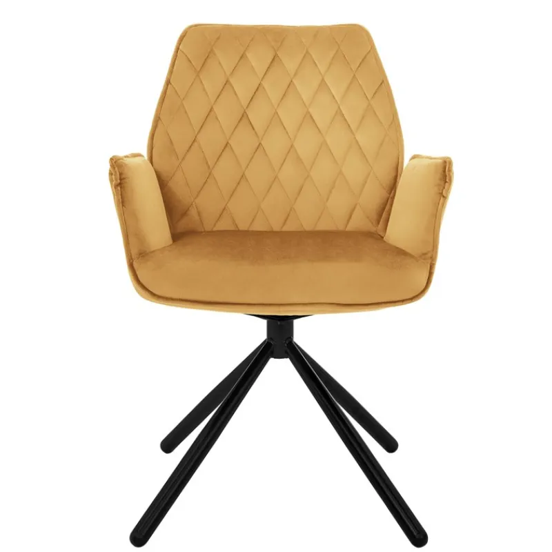 Esszimmerstuhl 4er Set drehbar mit Rücken- und Armlehnen Senfgelb Küchenstuhl mit Microfaser-Samtbezug ML-Design-ECD Germany