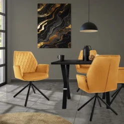 Esszimmerstuhl 4er Set drehbar mit Rücken- und Armlehnen Senfgelb Küchenstuhl mit Microfaser-Samtbezug ML-Design-ECD Germany