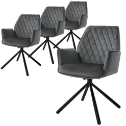 Esszimmerstuhl 4er Set drehbar mit Rücken- und Armlehnen Anthrazit Küchenstuhl mit Microfaser-Samtbezug ML-Design-ECD Germany Best