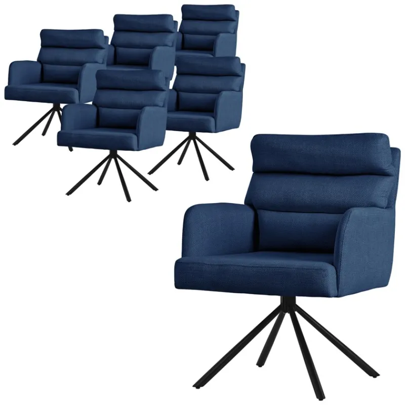 Esszimmerstuhl 6er Set Dunkelblau drehbar mit abnehmbaren Rückenkissen gepolstert bis 120 Kilogramm-ECD Germany