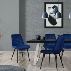 Esszimmerstuhl 6er Set Dunkelblau mit Samtbezug und Stahlbeinen Küchenstuhl mit Rückenlehne ML-Design-ECD Germany Discount
