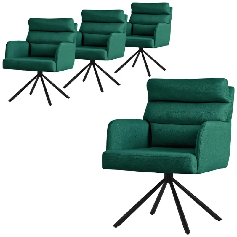 Esszimmerstuhl 4er Set Dunkelgrün drehbar mit abnehmbaren Rückenkissen gepolstert bis 120 Kilogramm ML-Design-ECD Germany Online