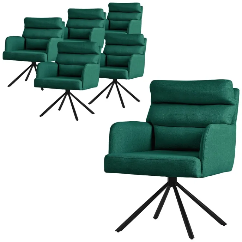 Esszimmerstuhl 6er Set Dunkelgrün drehbar mit abnehmbaren Rückenkissen gepolstert bis 120 Kilogramm ML-Design-ECD Germany New