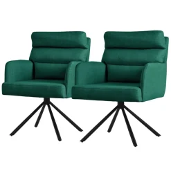 Esszimmerstuhl 2er Set Dunkelgrün drehbar mit abnehmbaren Rückenkissen gepolstert bis 120 Kilogramm ML-Design-ECD Germany Online