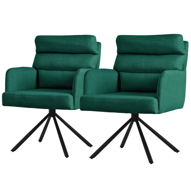 Esszimmerstuhl 2er Set Dunkelgrün drehbar mit abnehmbaren Rückenkissen gepolstert bis 120 Kilogramm ML-Design-ECD Germany Online