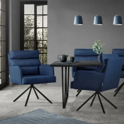 Esszimmerstuhl 2er Set Dunkelblau drehbar mit abnehmbaren Rückenkissen gepolstert bis 120 Kilogramm-ECD Germany New