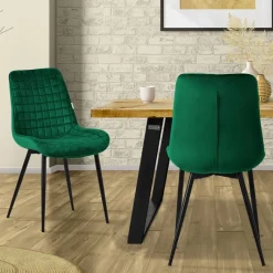 Esszimmerstuhl 2er Set Dunkelgrün mit Samtbezug und Stahlbeinen Küchenstuhl mit Rückenlehne ML-Design-ECD Germany Sale