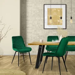 Esszimmerstuhl 2er Set Dunkelgrün mit Samtbezug und Stahlbeinen Küchenstuhl mit Rückenlehne ML-Design-ECD Germany Sale