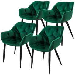 Esszimmerstuhl 4er Set Große Rauten Steppung mit Rücken- und Armlehnen Dunkelgrün Küchenstuhl mit Microfaser-Samtbezug ML-Design-ECD Germany Best