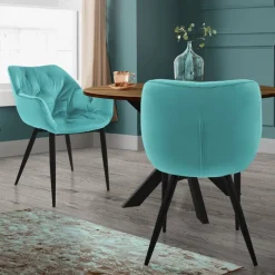 Esszimmerstuhl 2er Set Große Rauten Steppung mit Rücken- und Armlehnen Petrol Küchenstuhl mit Microfaser-Samtbezug ML-Design-ECD Germany Online