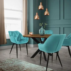 Esszimmerstuhl 2er Set Große Rauten Steppung mit Rücken- und Armlehnen Petrol Küchenstuhl mit Microfaser-Samtbezug ML-Design-ECD Germany Online