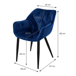 Esszimmerstuhl 2er Set Große Rauten Steppung mit Rücken- und Armlehnen Dunkelblau Küchenstuhl mit Microfaser-Samtbezug ML-Design-ECD Germany Online