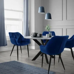 Esszimmerstuhl 2er Set Große Rauten Steppung mit Rücken- und Armlehnen Dunkelblau Küchenstuhl mit Microfaser-Samtbezug ML-Design-ECD Germany Online