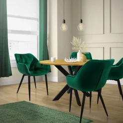 Esszimmerstuhl 2er Set Große Rauten Steppung mit Rücken- und Armlehnen Dunkelgrün Küchenstuhl mit Microfaser-Samtbezug ML-Design-ECD Germany Hot