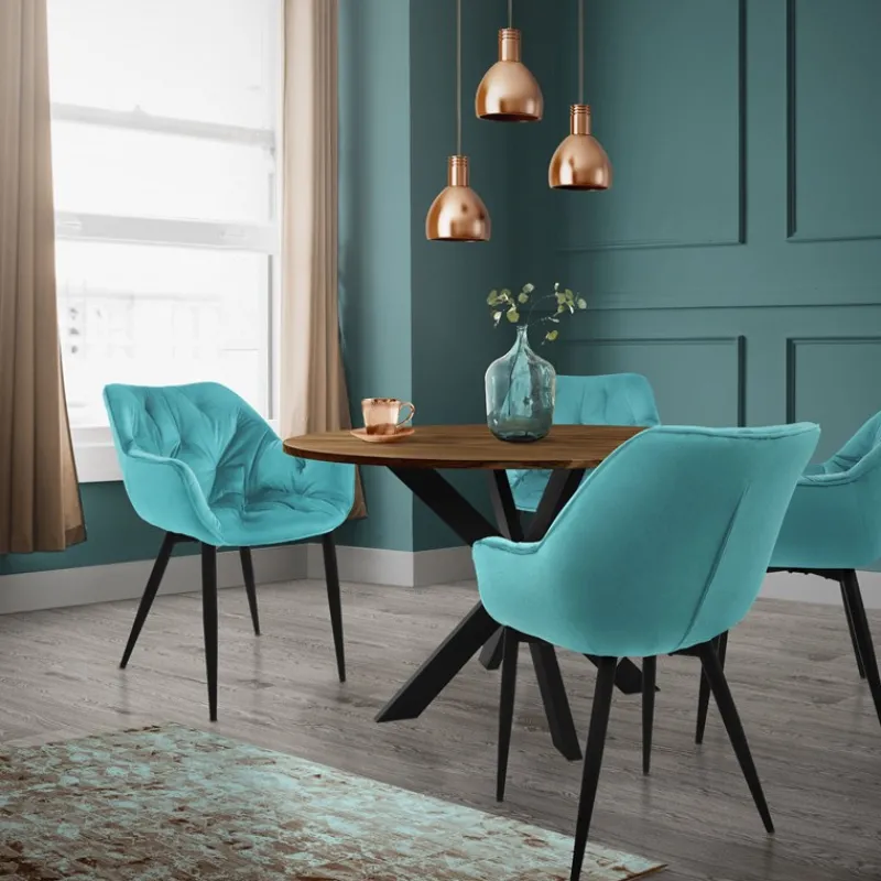 Esszimmerstuhl 4er Set Große Rauten Steppung mit Rücken- und Armlehnen Petrol Küchenstuhl mit Microfaser-Samtbezug ML-Design-ECD Germany Online