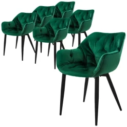 Esszimmerstuhl 6er Set Große Rauten Steppung mit Rücken- und Armlehnen Dunkelgrün Küchenstuhl mit Microfaser-Samtbezug ML-Design-ECD Germany Clearance