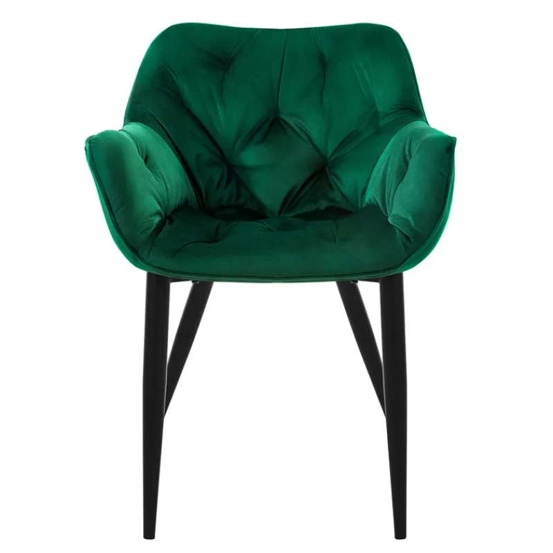 Esszimmerstuhl 6er Set Große Rauten Steppung mit Rücken- und Armlehnen Dunkelgrün Küchenstuhl mit Microfaser-Samtbezug ML-Design-ECD Germany Clearance